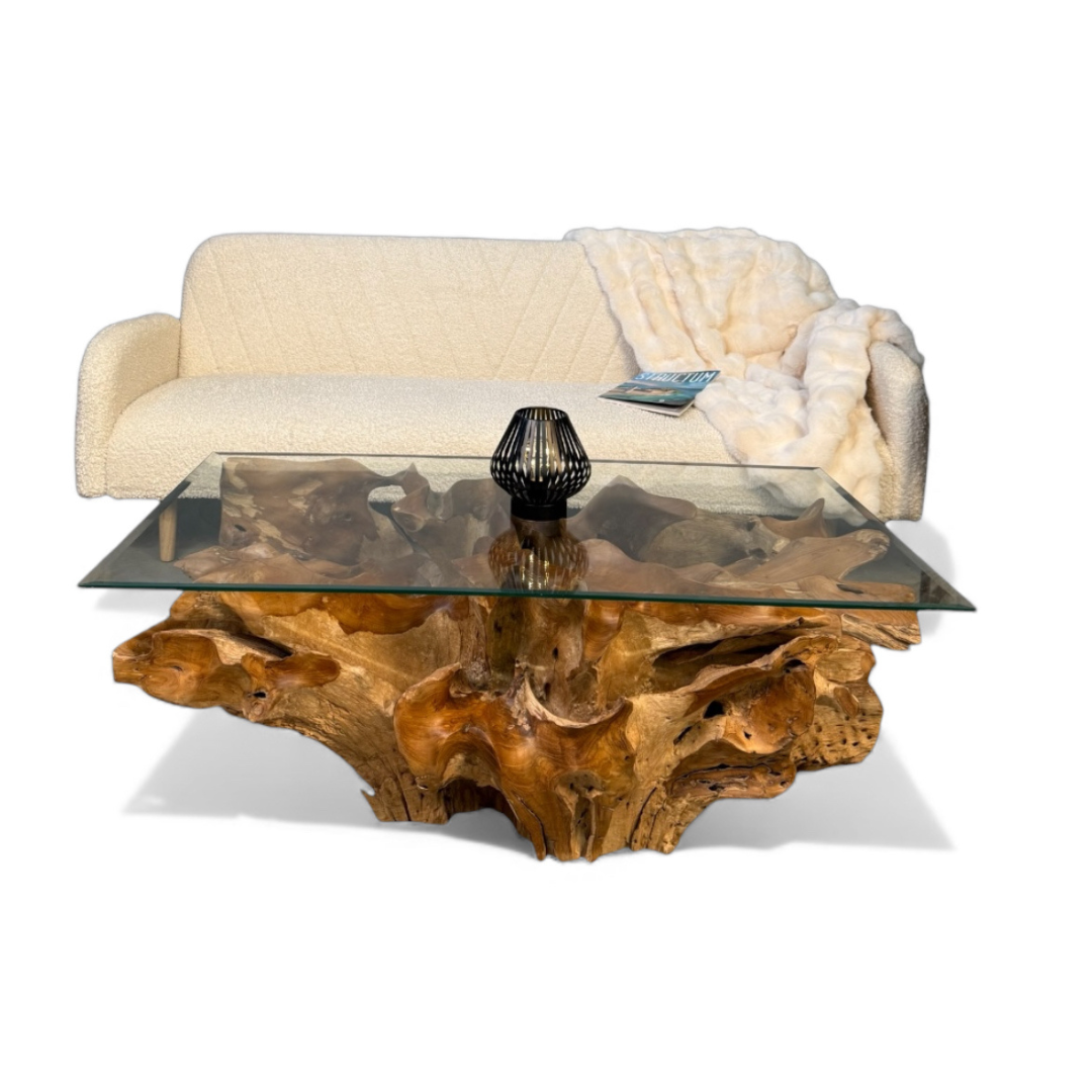 WO.51 Teak Root Coffee Table with Glass Top