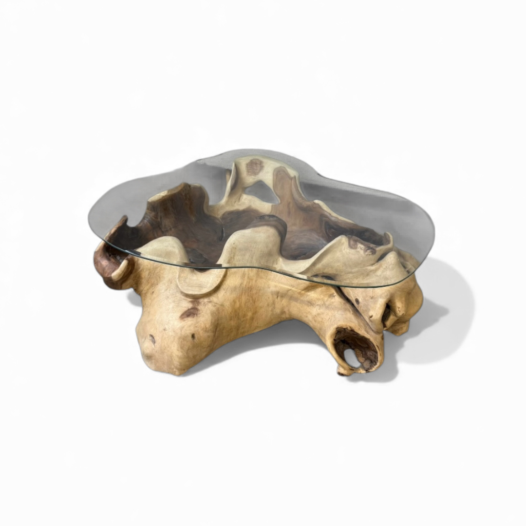 WO.39-1 Suar Wood Coffee Table with Curved Glass