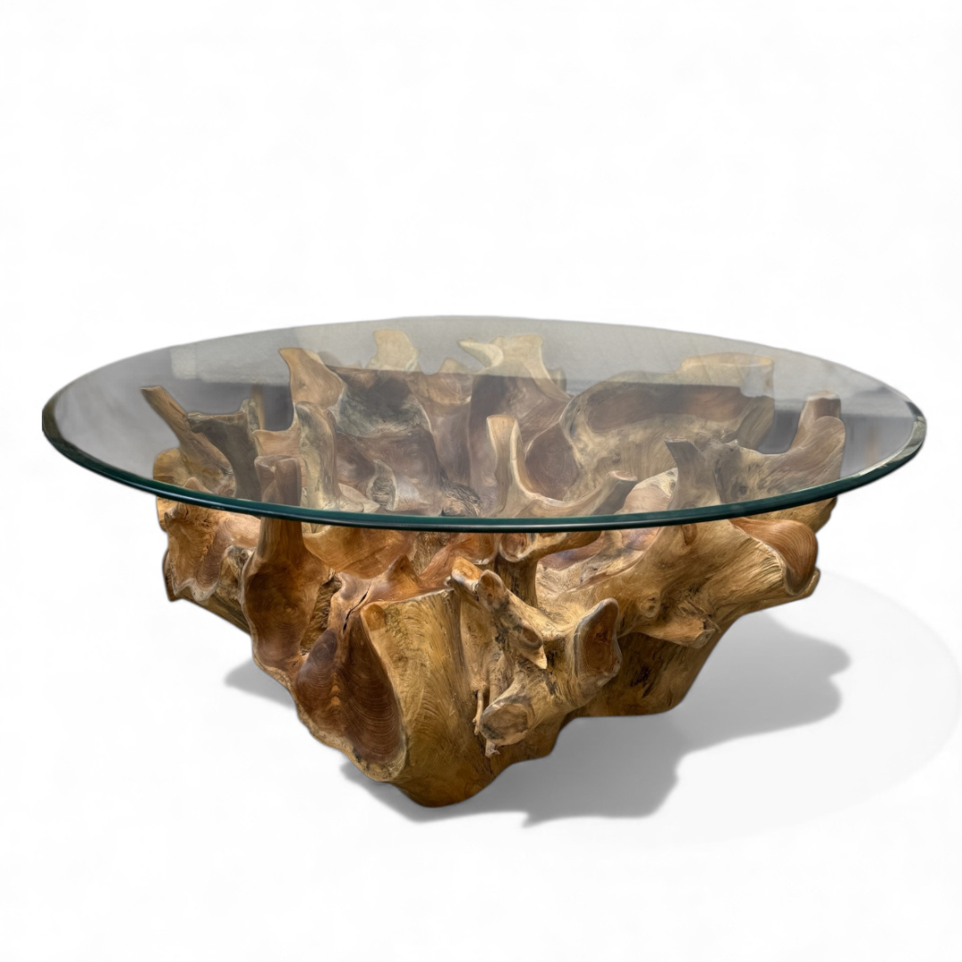 WO.34-2 Teak Root Coffee Table with Glass Top