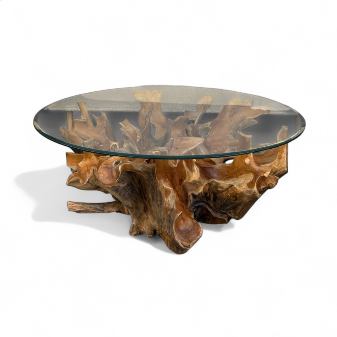 WO.4-2 Teak Root Coffee Table with Glass Top