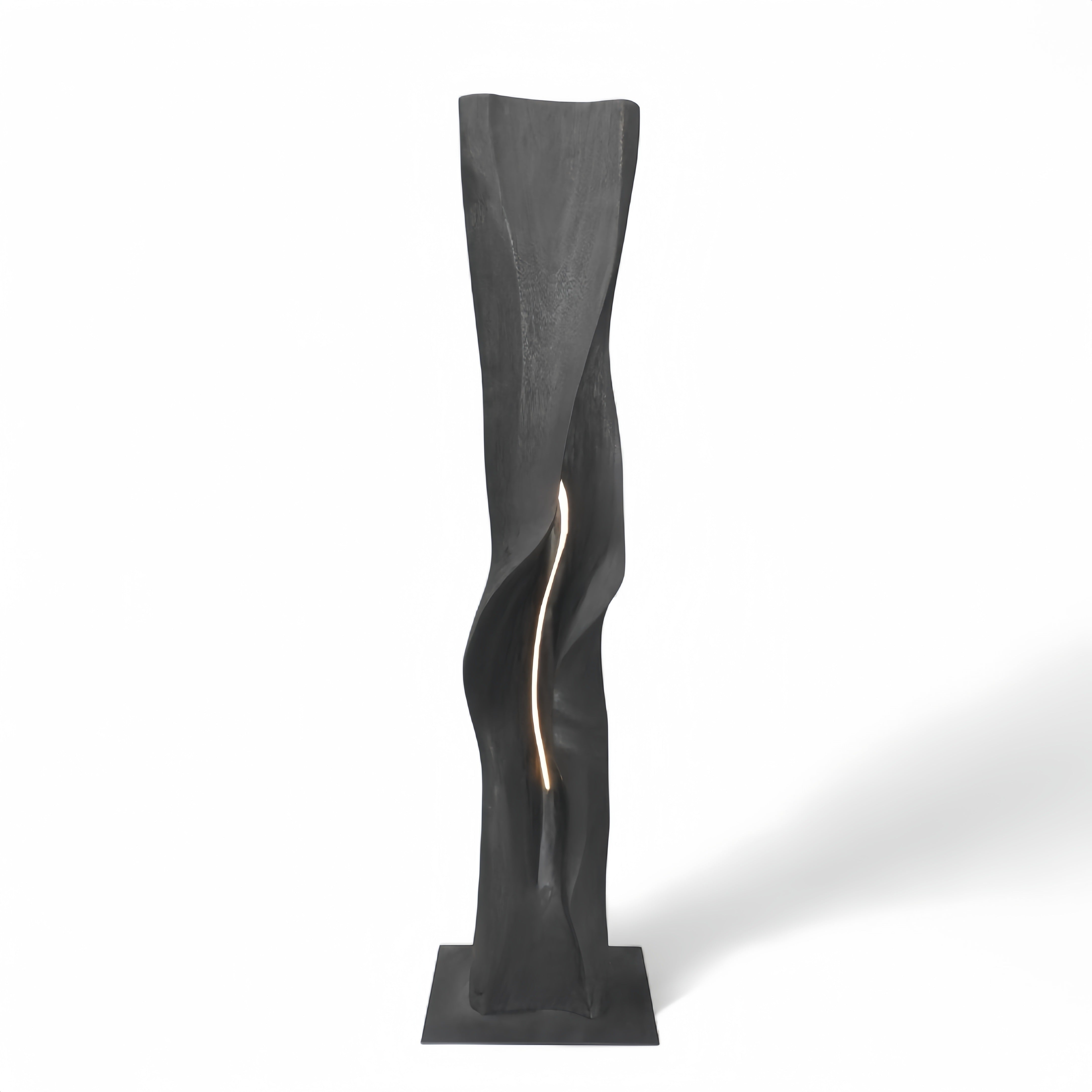 WO.61 Black Sculptural Floor Lamp in Suar Wood