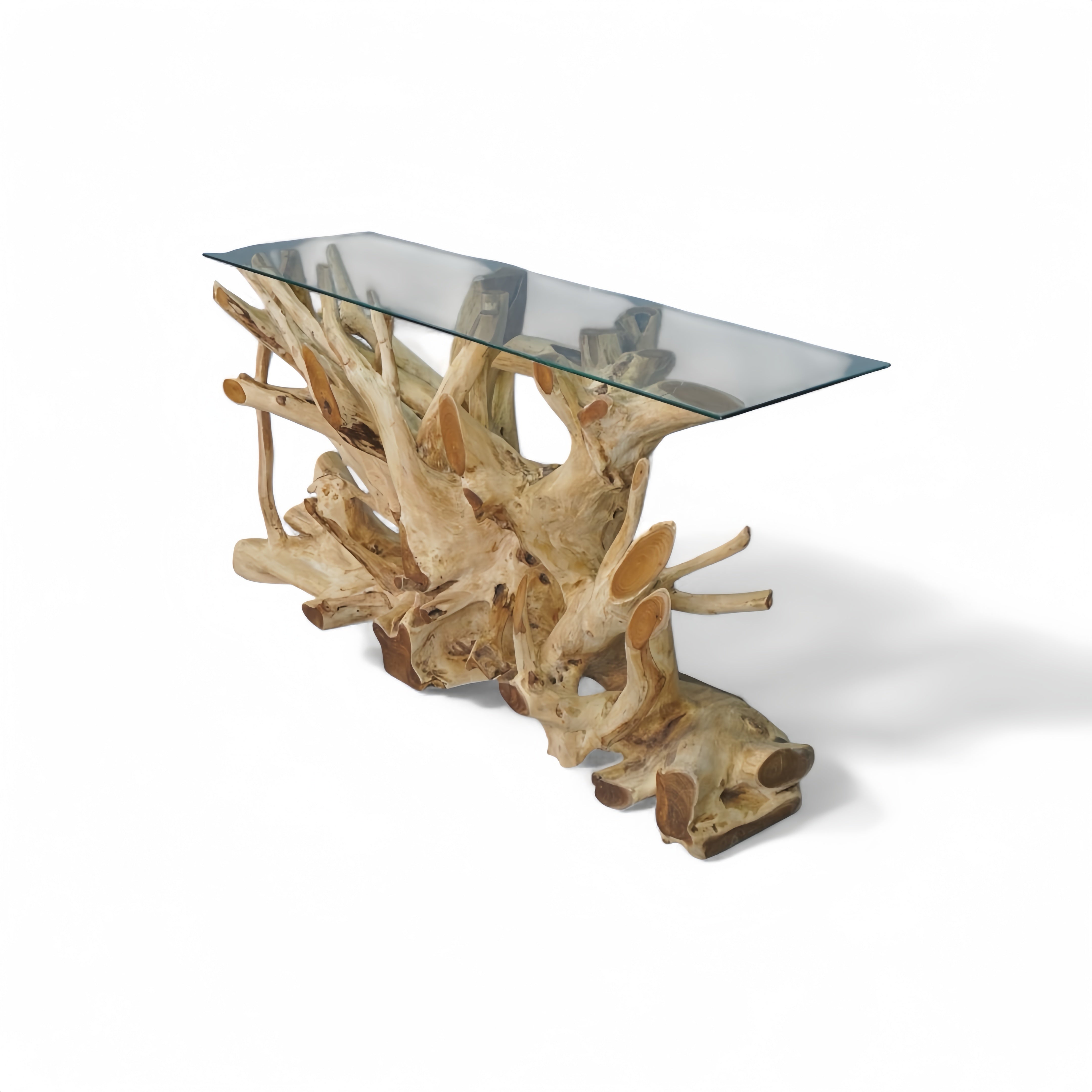 WO.62 Teak Root Console Table with Glass Top
