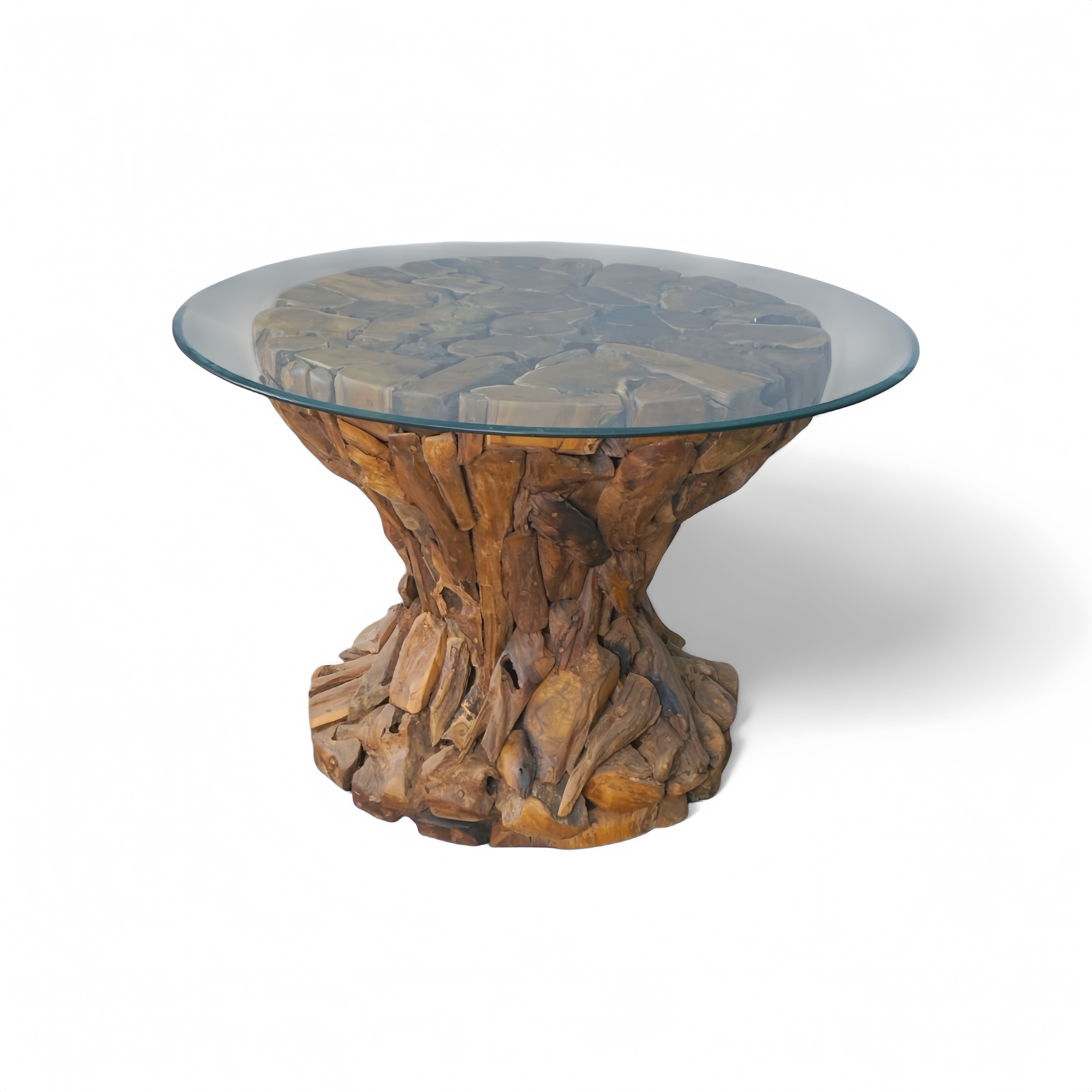 WO.16  Teak Root Sculptural Dining Table with Glass Top