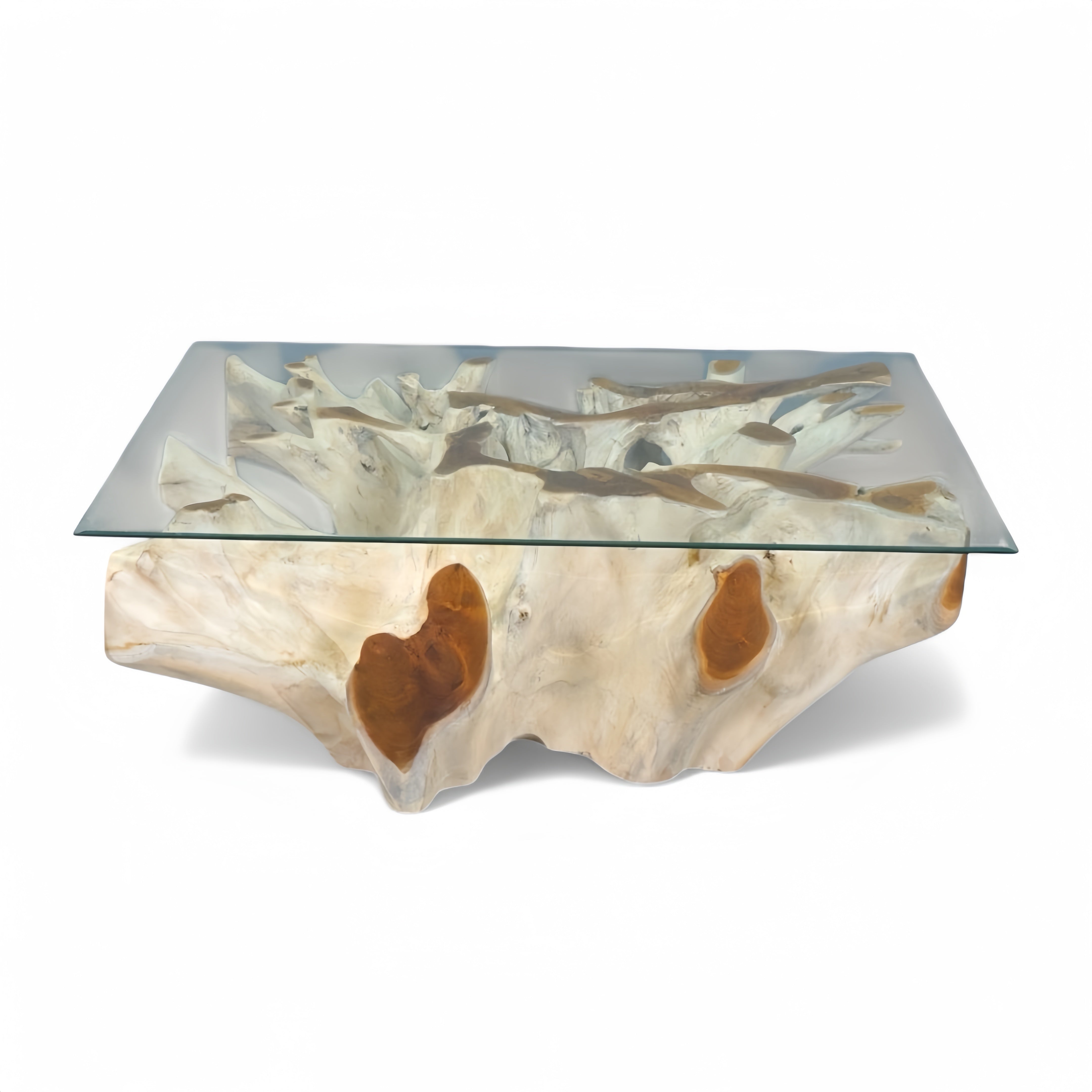 WO.6 Organic Teak Root Table with Glass Top