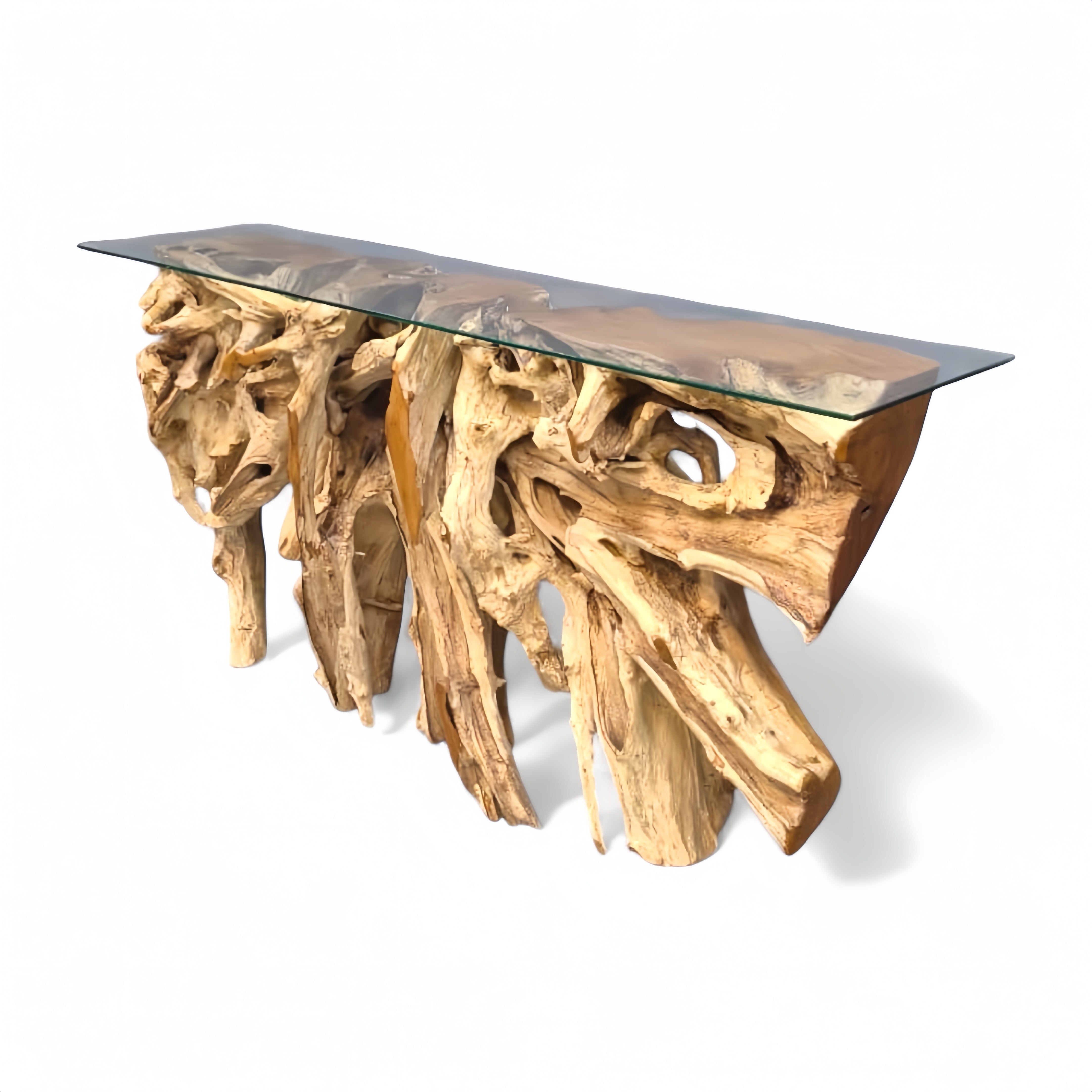 WO.9 Teak Root Console with Glass Top