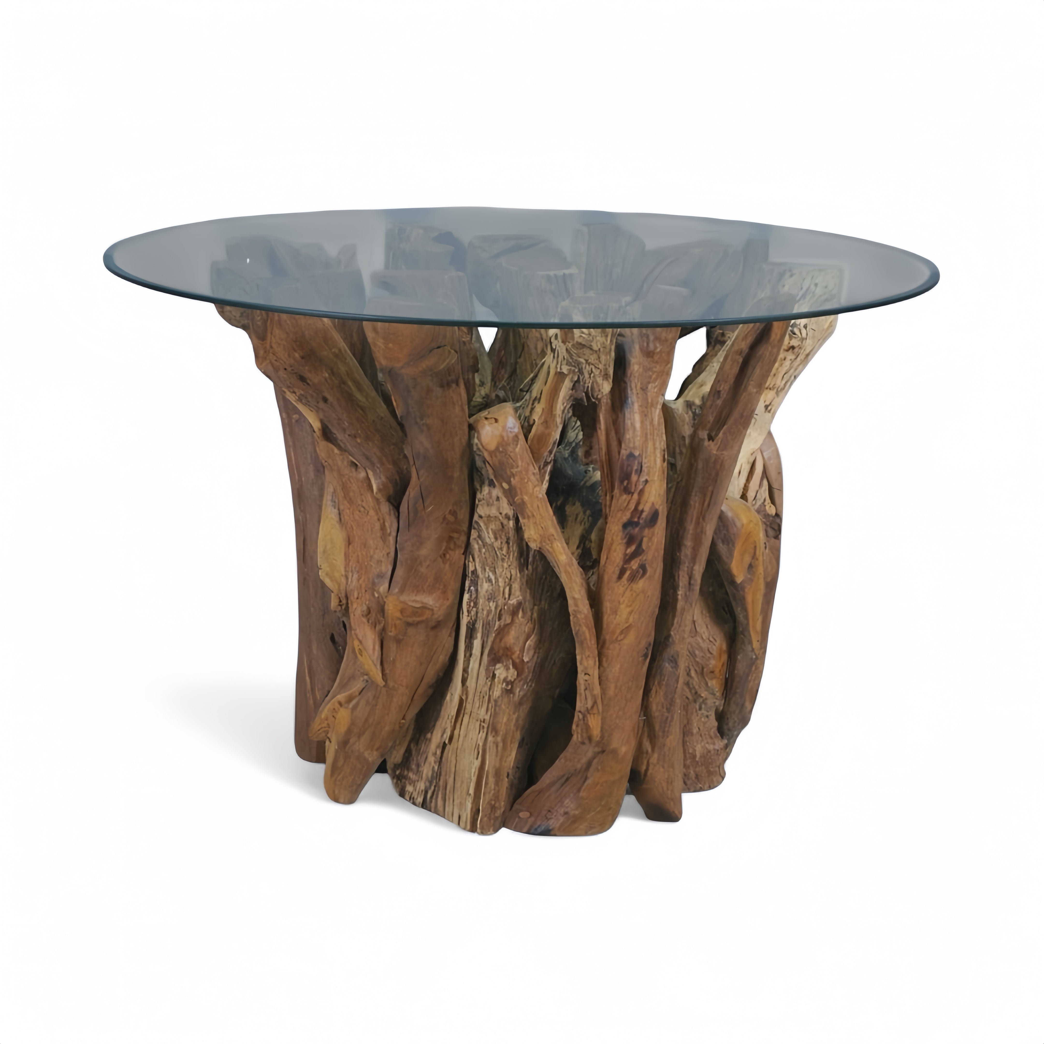 WO.3 Round Teak Root Dining Table with  Clear Glass