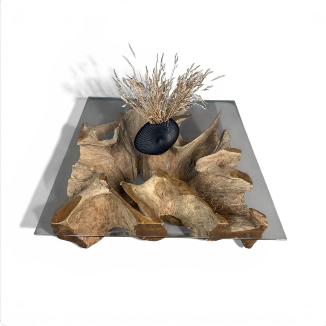 WO.53-1 Teak Root Coffee Table with Glass Top
