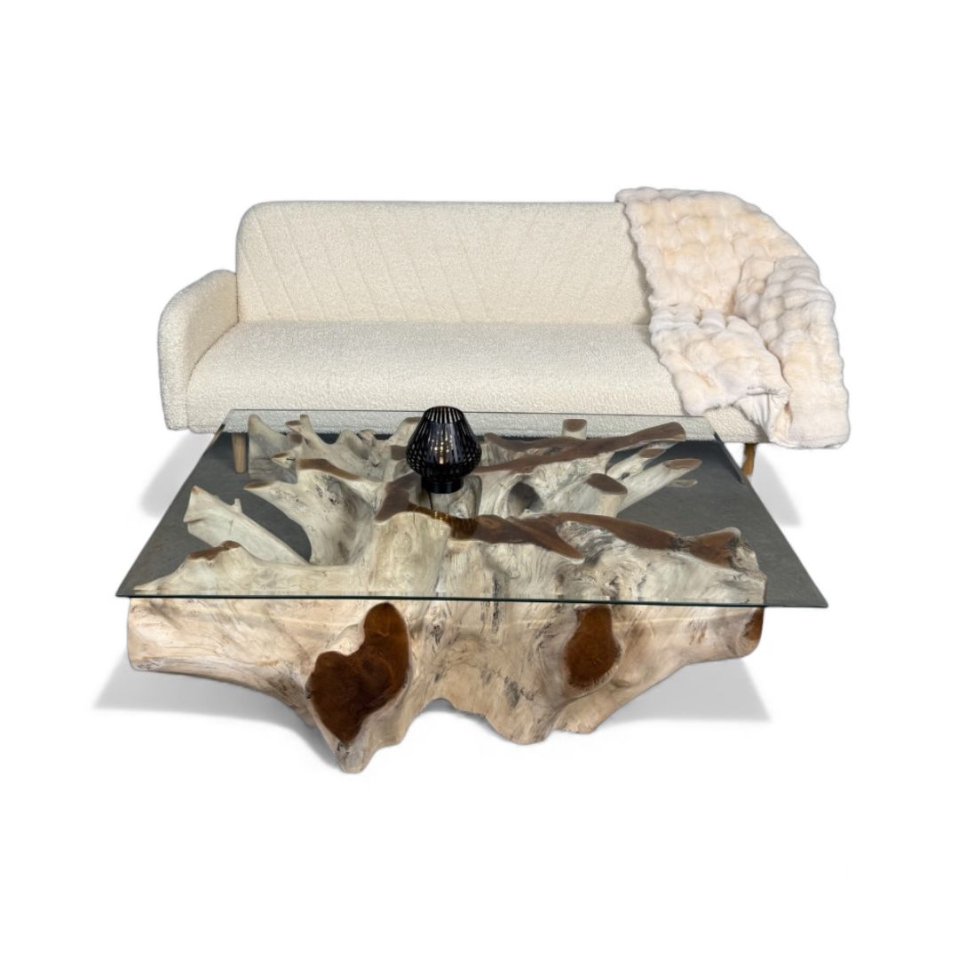 WO.6-2 Teak Root Coffee Table with Glass Top